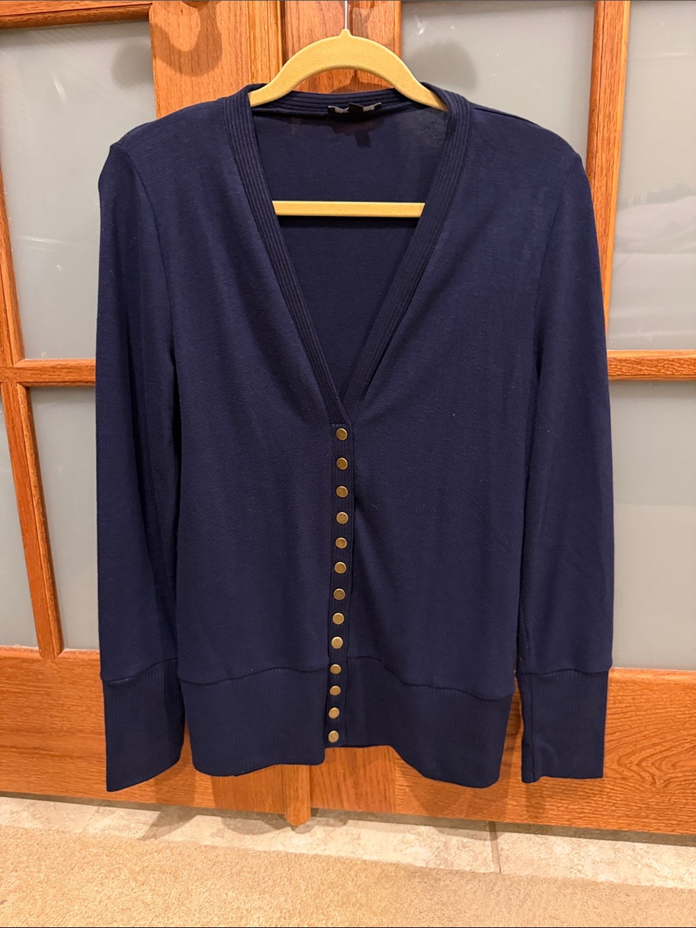 Women's Navy V-Neck Snap-Front Cardigan
